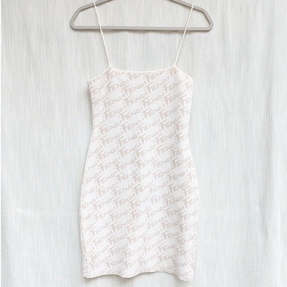FENDI Dress Womens IT40 White Sleeveless Logo Bodycon Mini - Picture 3 of 16